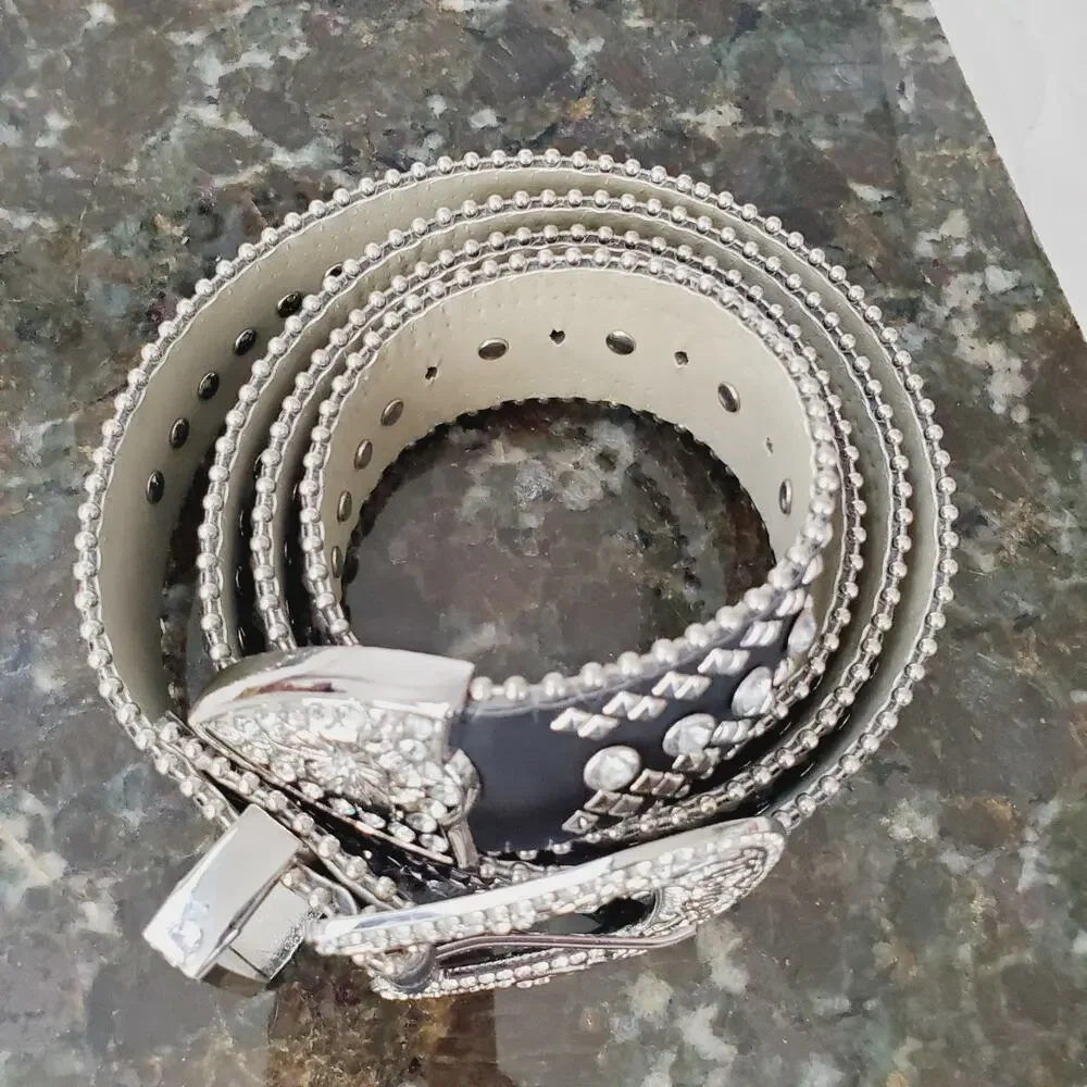 Southwestern Cowgirl Belt Women's XL Black & Silver Jeweled Collectible Fashion